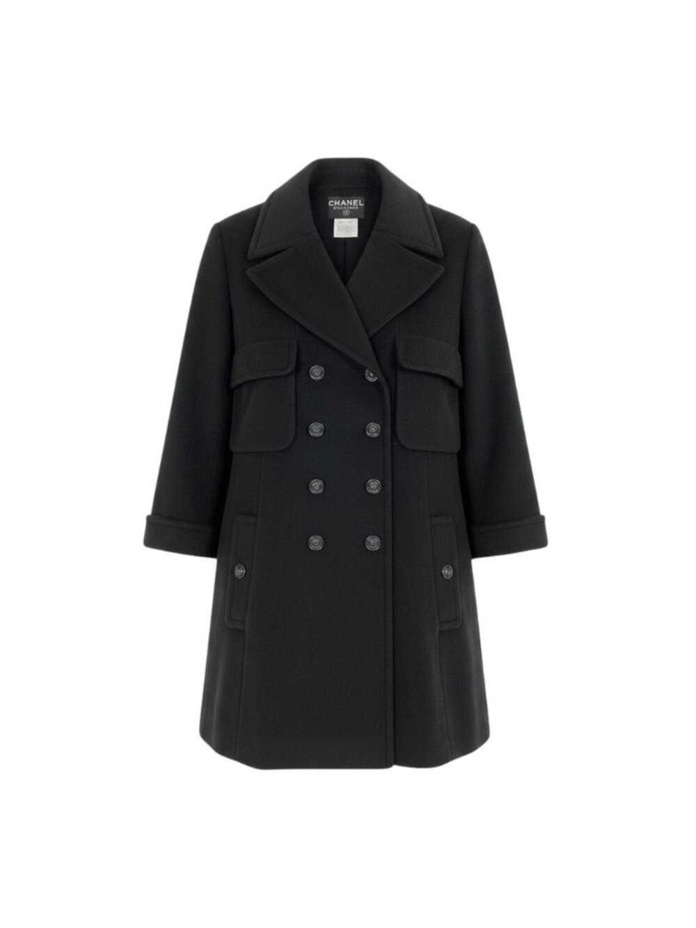 Chanel Boutique Cashmere Double Coat CC Logo Button 40 Black